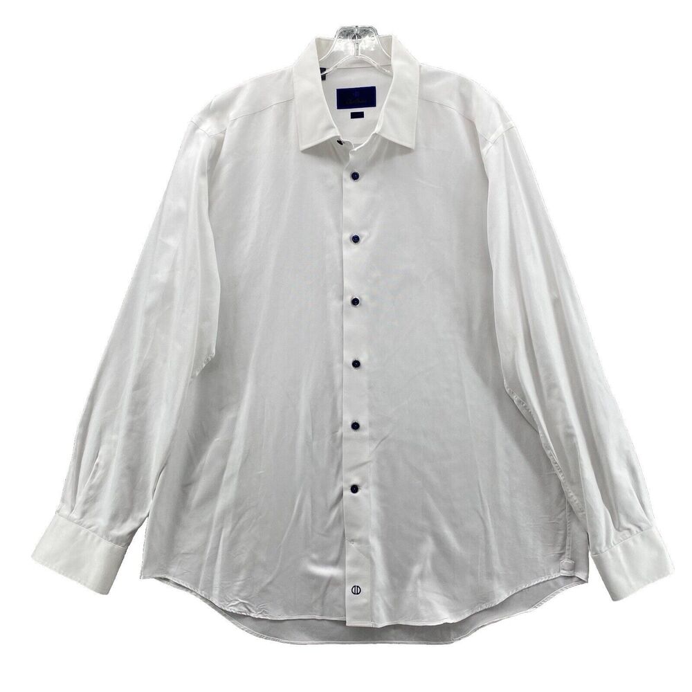 David Donahue White Dress Shirt with Dark Buttons